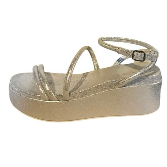 NEW J/SLIDES Quilt Platform Wedge Sandal in Silver Metallic Leather Womens 9 - Picture 5 of 12
